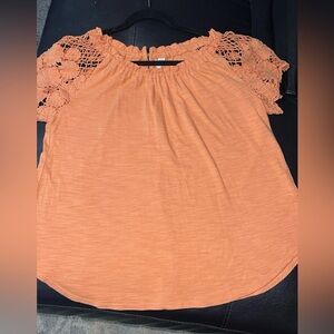 Orange Lace Sleeve Women's Top